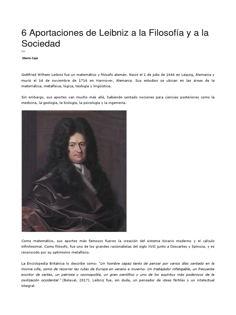 6 Aportaciones de Leibniz a La Filosofía y a La Sociedad