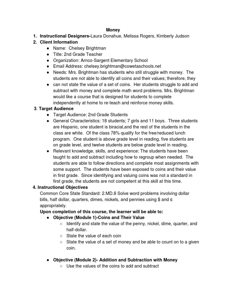Instructional Design Project | PDF | Educational Assessment | Subtraction