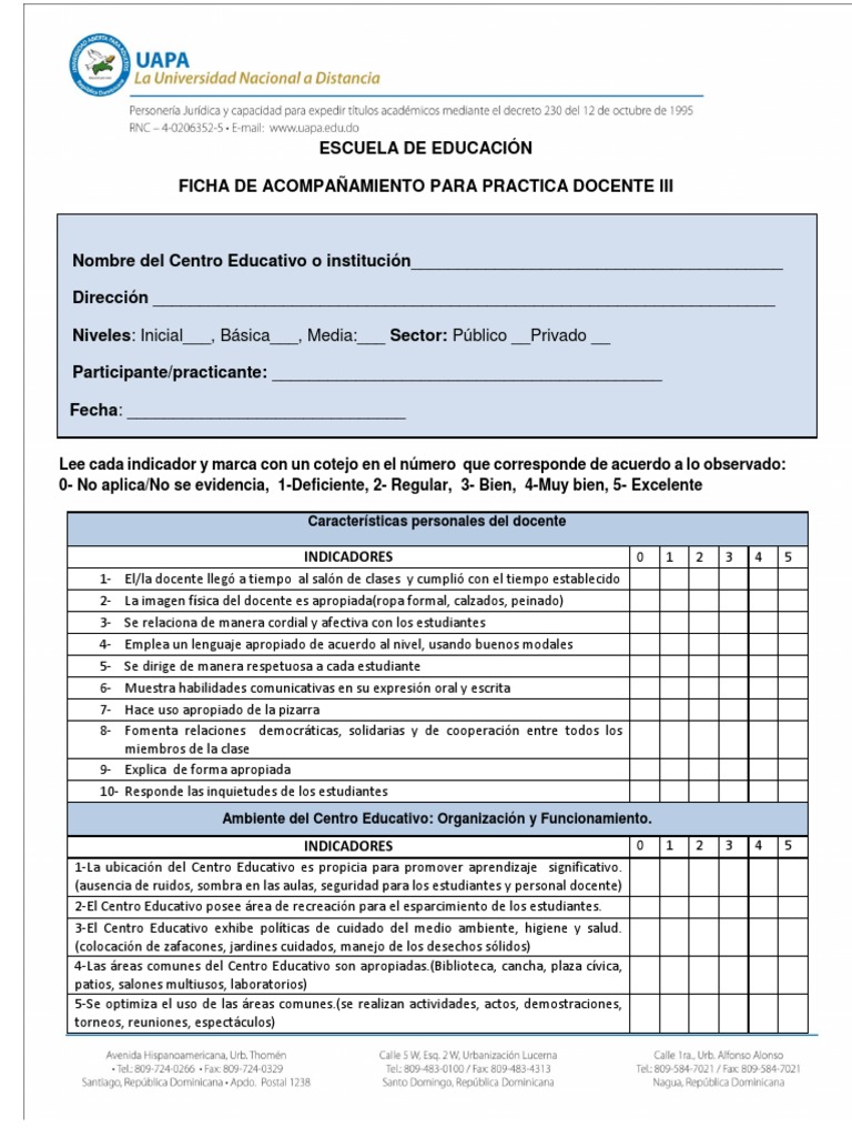 Ficha para La Practica Docente III Uapa | PDF | Maestros | Aprendizaje