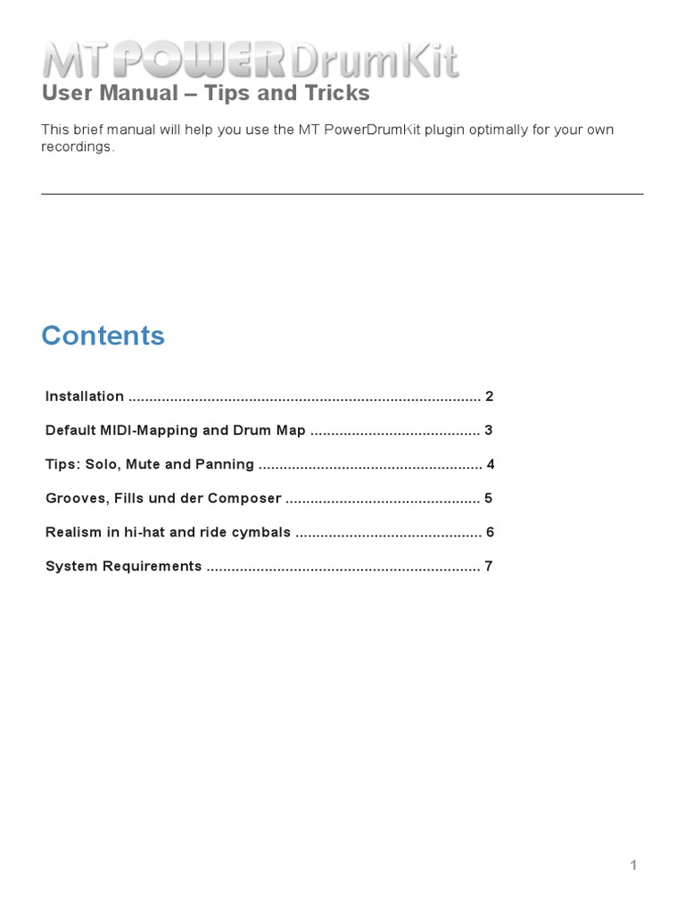 MT PowerDrumKit User Manual | PDF | Drum Kit | Digital Technology