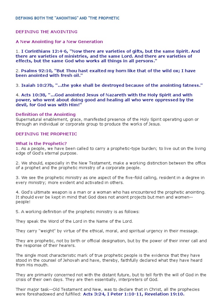 Defining Both The Anointing And The Prophetic Pdf Prophecy Anointing