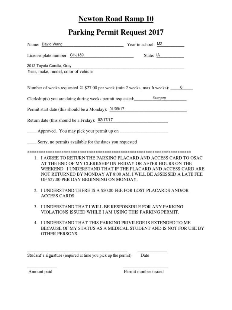 Newton Road Ramp 10 Parking Permit Request 2017 David Wang PDF