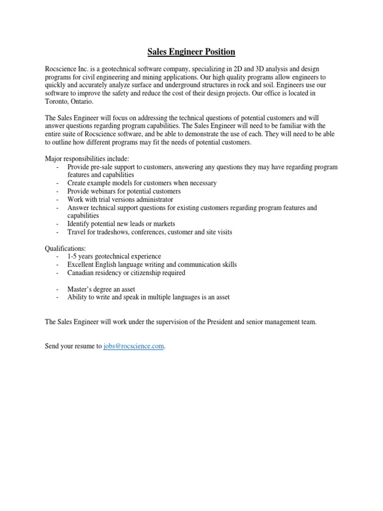 Sales Engineer Role at Rocscience | PDF | Art | Computers