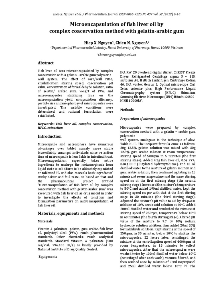 Microencapsulation of Fish Liver Oil by Complex Coacervation Method