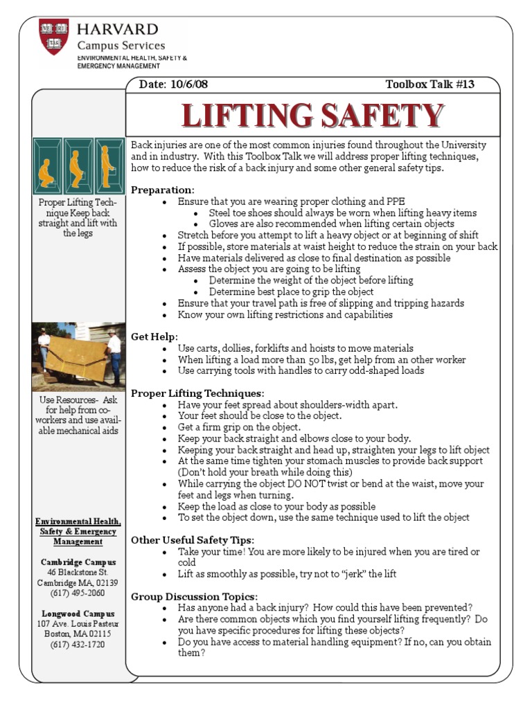 Toolbox Talks Lifting Safety English Pdf Elevator Personal Protective Equipment
