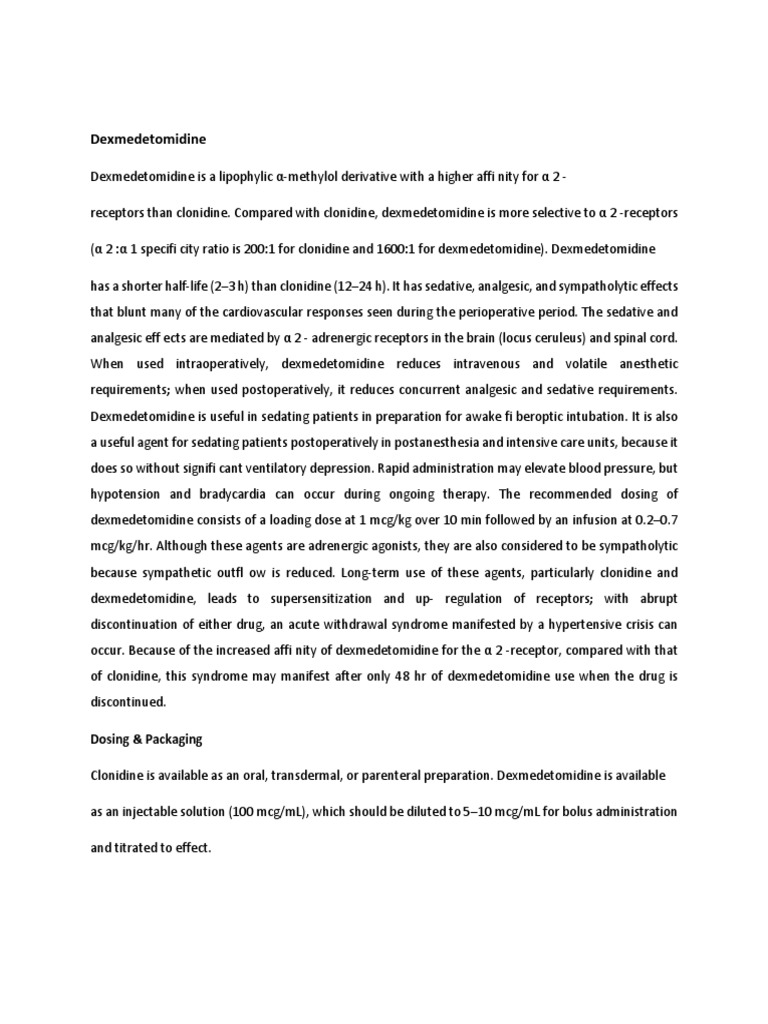 Dexmedetomidine Dosing & Packaging PDF