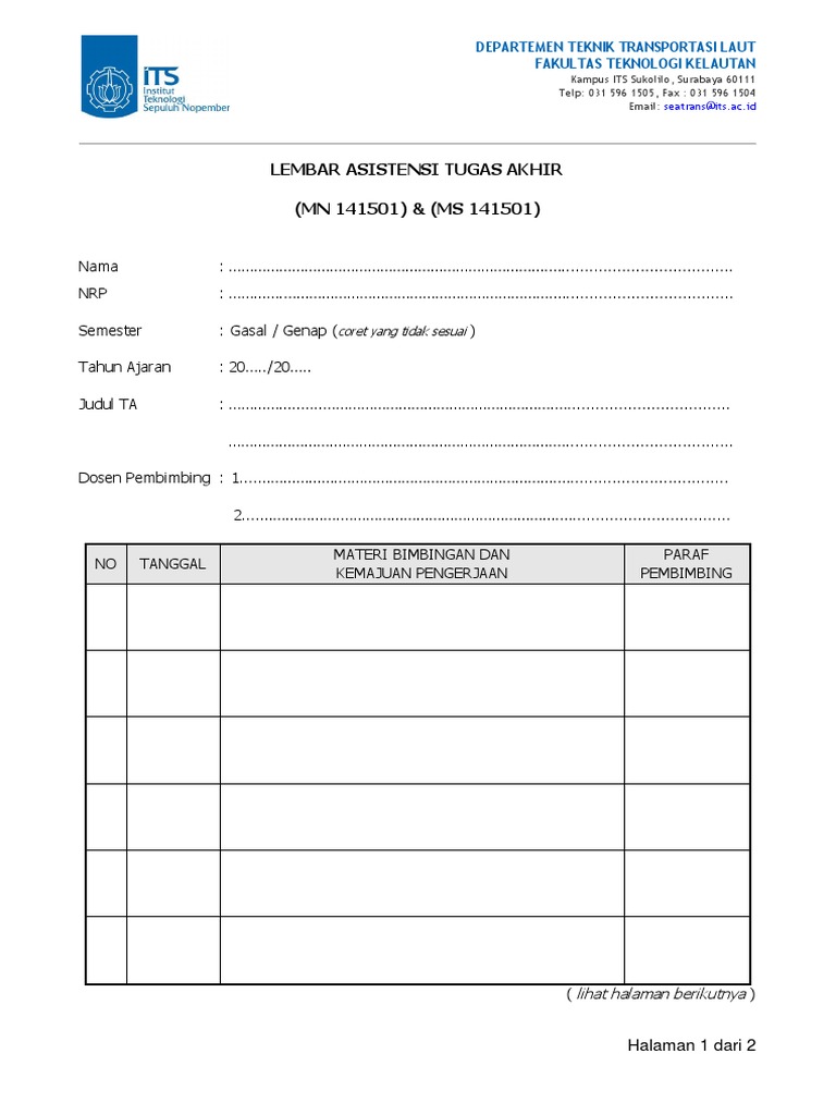 Contoh Form Asistensi Tugas Akhir Pdf