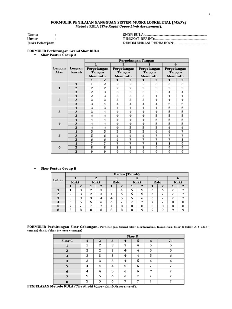 Form Pengukuran Rula | PDF