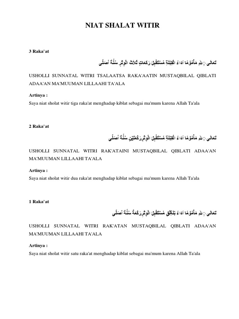 Niat Shalat Witir