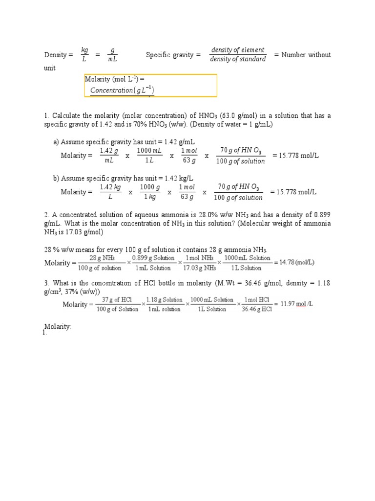 Ex 2 Mass Concentration Chemistry Concentration
