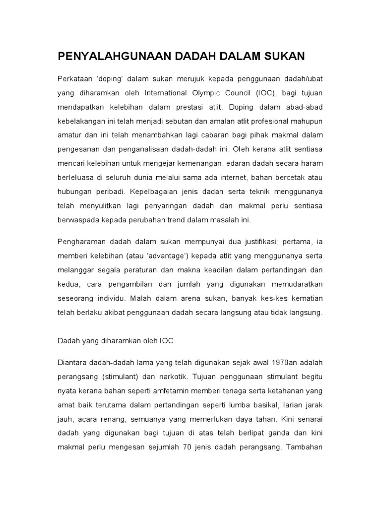 Tajuk 8 Nilai Dan Etika Dalam Sukan Penyalahgunaan Bahan Pdf