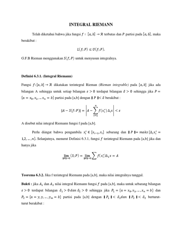 Definisi dan Teorema Integral Riemann | PDF | Metode & Bahan Ajar