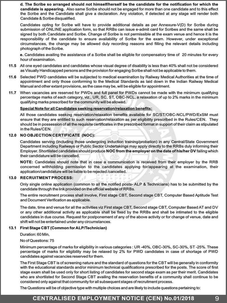 Centralised Employment Notice (Cen) No.01/2018 | PDF | Percentage ...