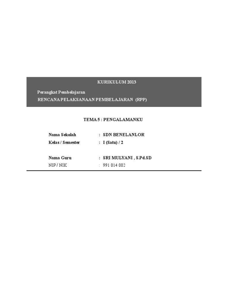 6 Rpp Sd Kelas 1 Semester 2 Lingkungan Bersih Sehat Dan