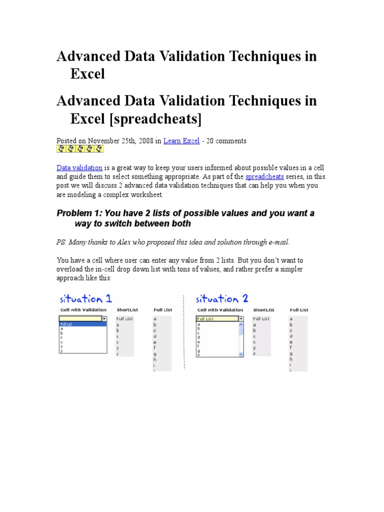 Advanced Data Validation Techniques in Excel PDF Spreadsheet