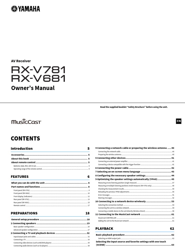 RX-V781 RX-V681 Manual English | Hdmi | Electronics
