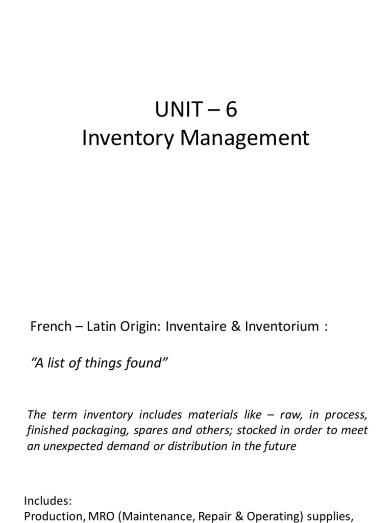 Unit 6 Inventory Management Pdf Inventory Demand