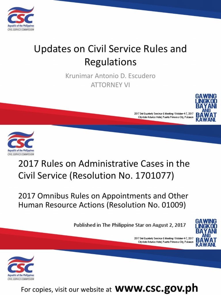 Updates On Civil Service Rules Regulations Atty KA Escudero III PDF