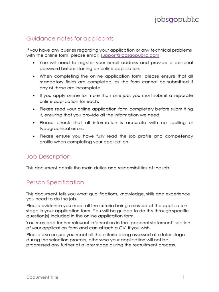 Job Application Guidance Notes | PDF | Career & Growth