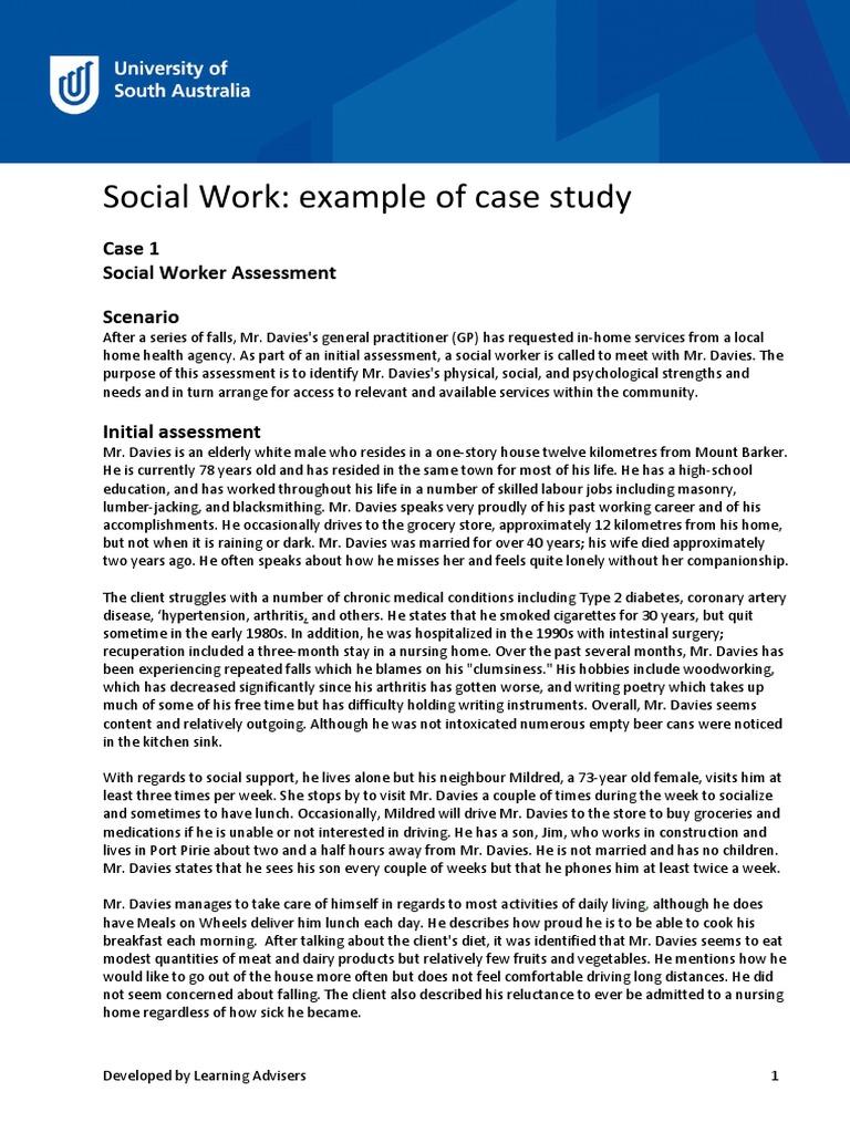 social case study report mswd