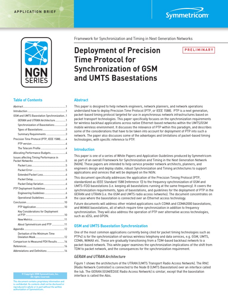 Deployment of Precision Time Protocol For Synchronization of GSM and ...