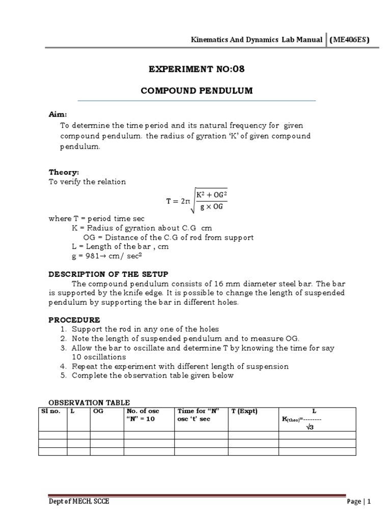 Compound Pendulum Experiment Guide | PDF | Pendulum | Time