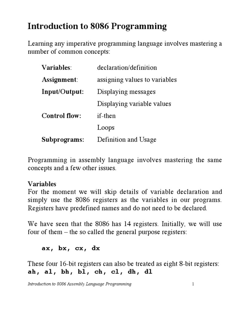 Asm8086 Intro | PDF | Assembly Language | Software Engineering