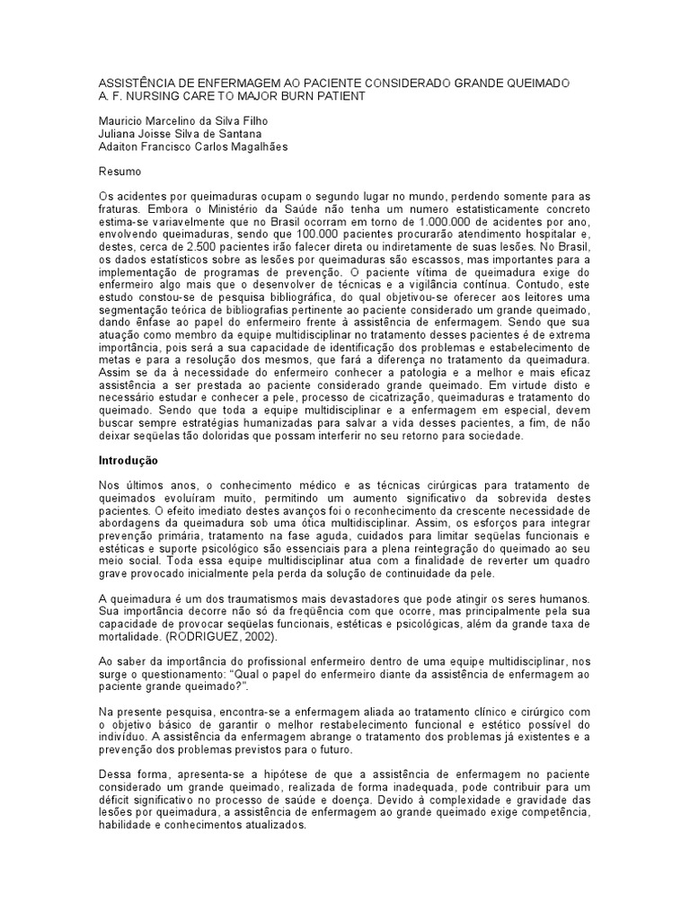 Cuidados de Enfermagem em Grandes Queimados | PDF | Enfermagem | Queimadura