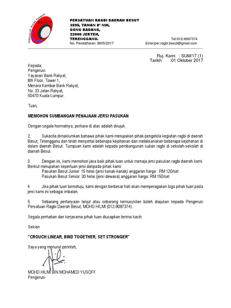 Surat Sumbangan Bank Rakyat