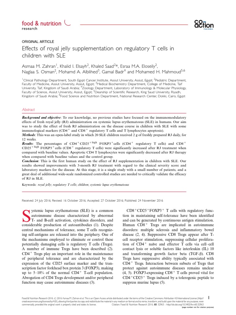 Royal Jelly PDF Systemic Lupus Erythematosus Immune Tolerance