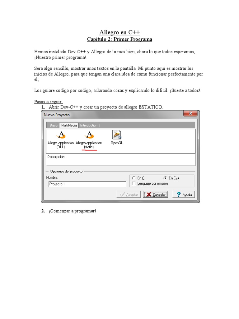 Primer Programa en Allegro C++ | PDF | C ++ | Áreas de informática