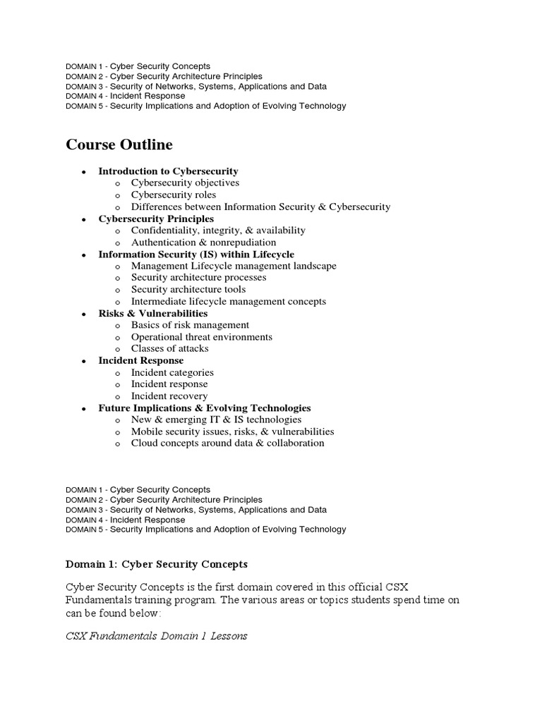 Cybersecurity Fundamentals Course Outline Pdf Computer Security