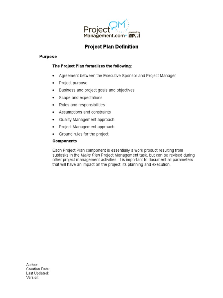 Project Plan Definition 2 PDF Project Management Risk
