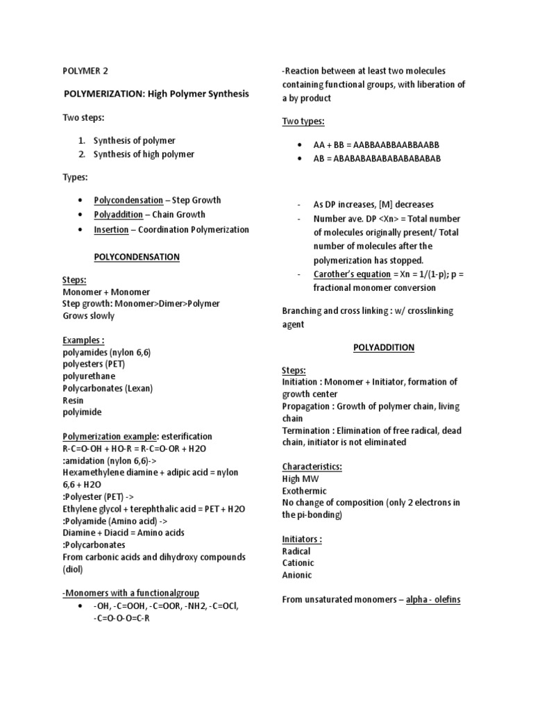 High Polymer Synthesis Techniques | PDF | Polymerization | Polymers