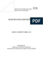 Maintenance Department: Montly Report April 2013