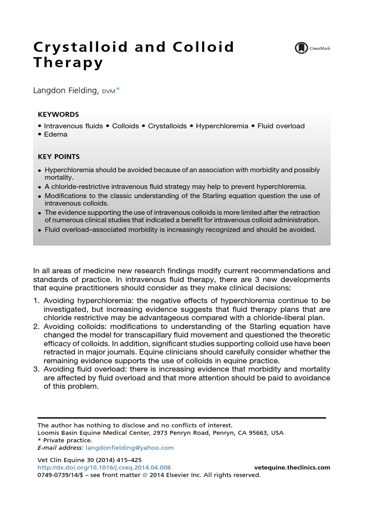Crystalloid and Colloid Therapy PDF Clinical Medicine Medical Specialties