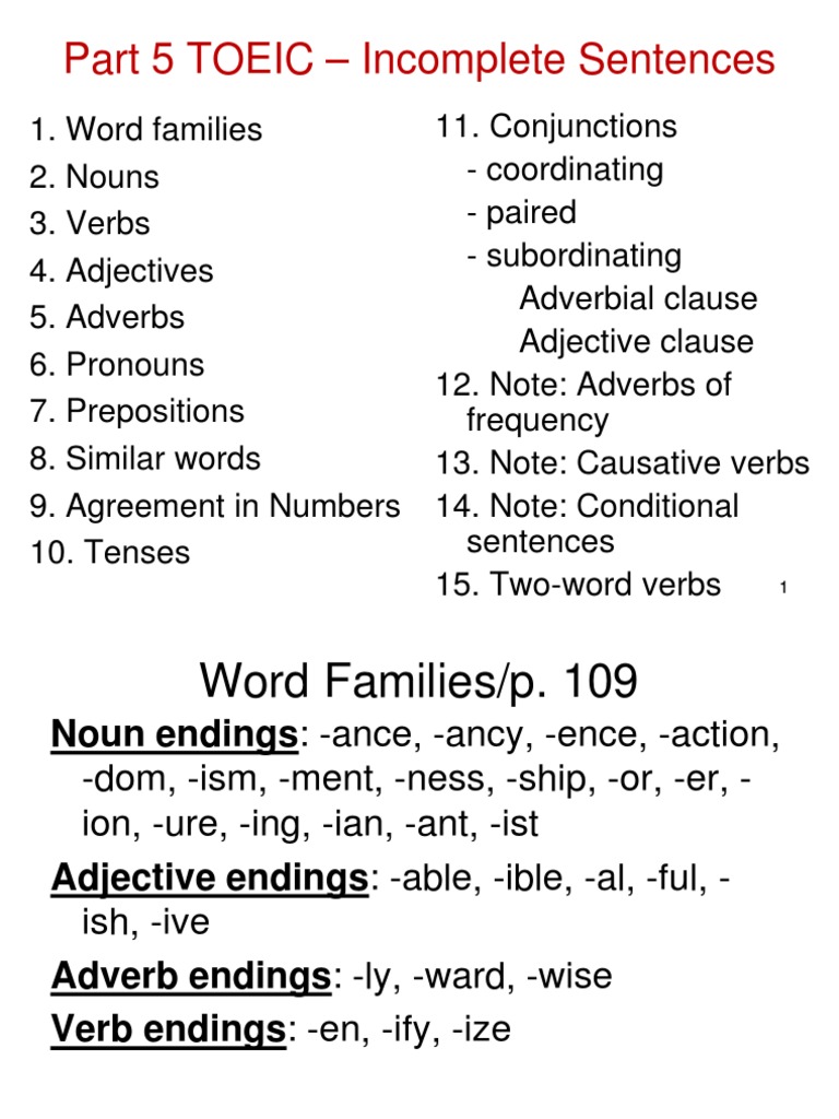 Part 5 TOEIC - Incomplete Sentences | PDF | Grammatical Number | Plural