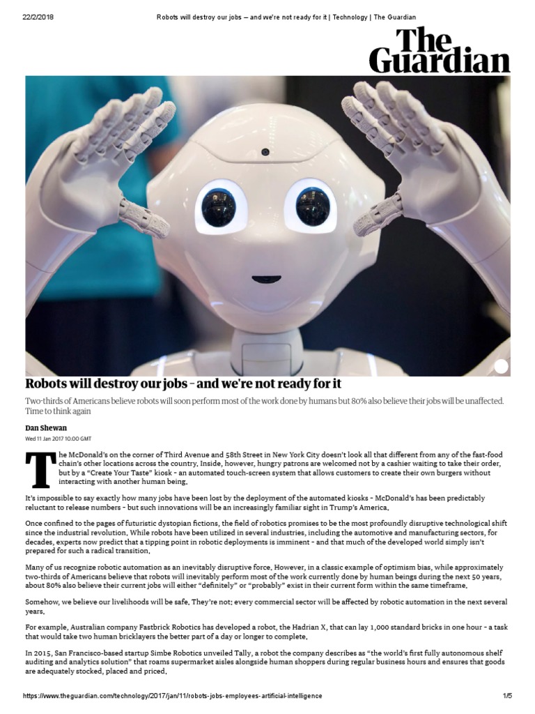 Robots Will Destroy Our Jobs - and We'Re Not Ready For It - Technology ...