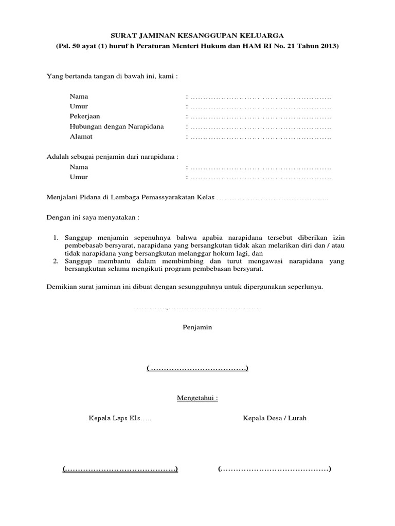 Surat Jaminan Kesanggupan Keluarga