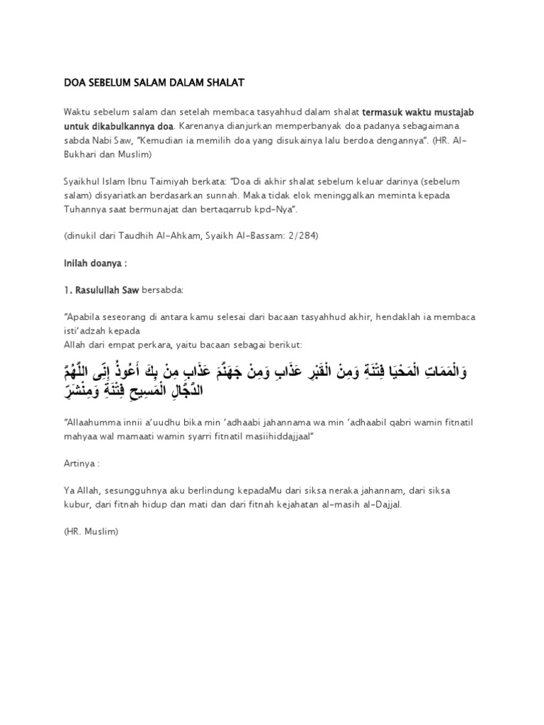 Doa Sebelum Salam Dalam Shalat