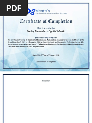 Certificate of Completion