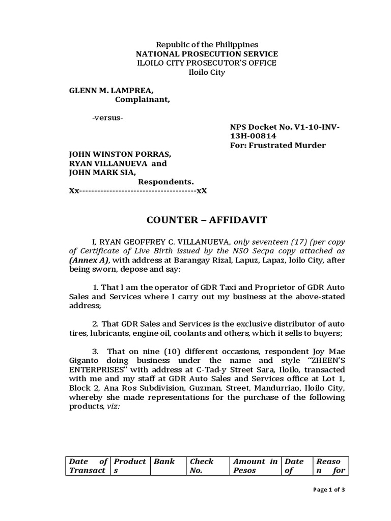 Counter Aff of Ryan Villanueva | PDF | Cheque | Prosecution