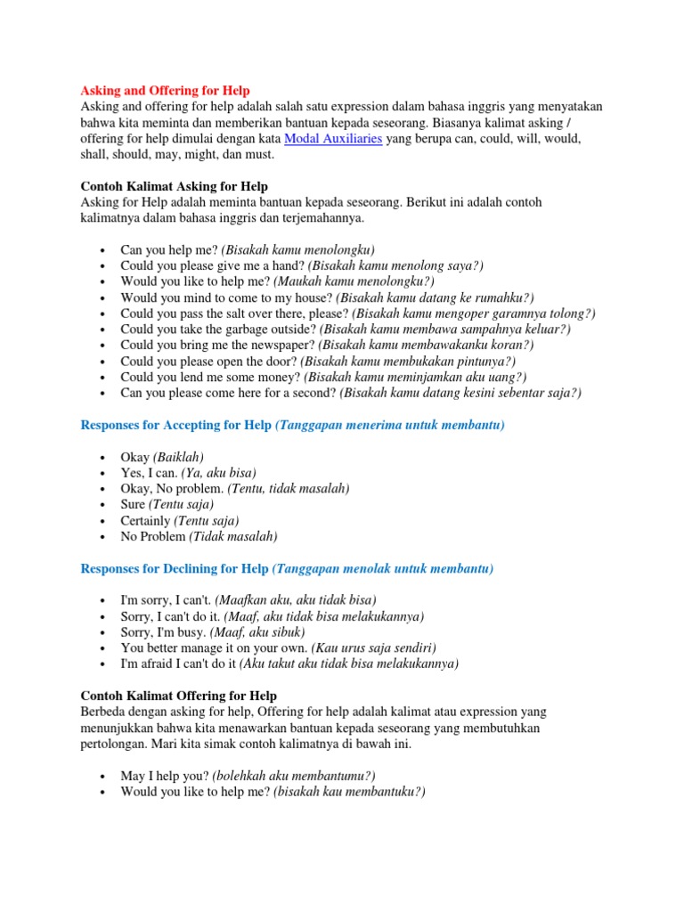 Asking And Offering For Help Kelas 8 Pdf