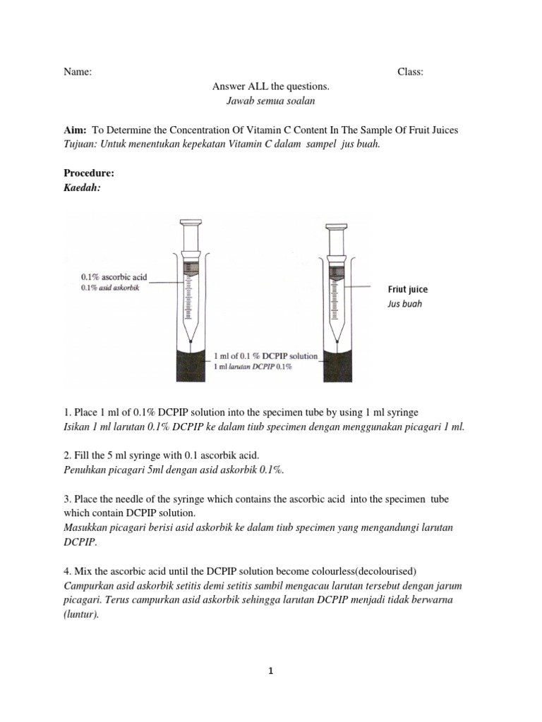 Vitamin C Concentration via DCPIP Test | PDF | Vitamin C | Food And Drink