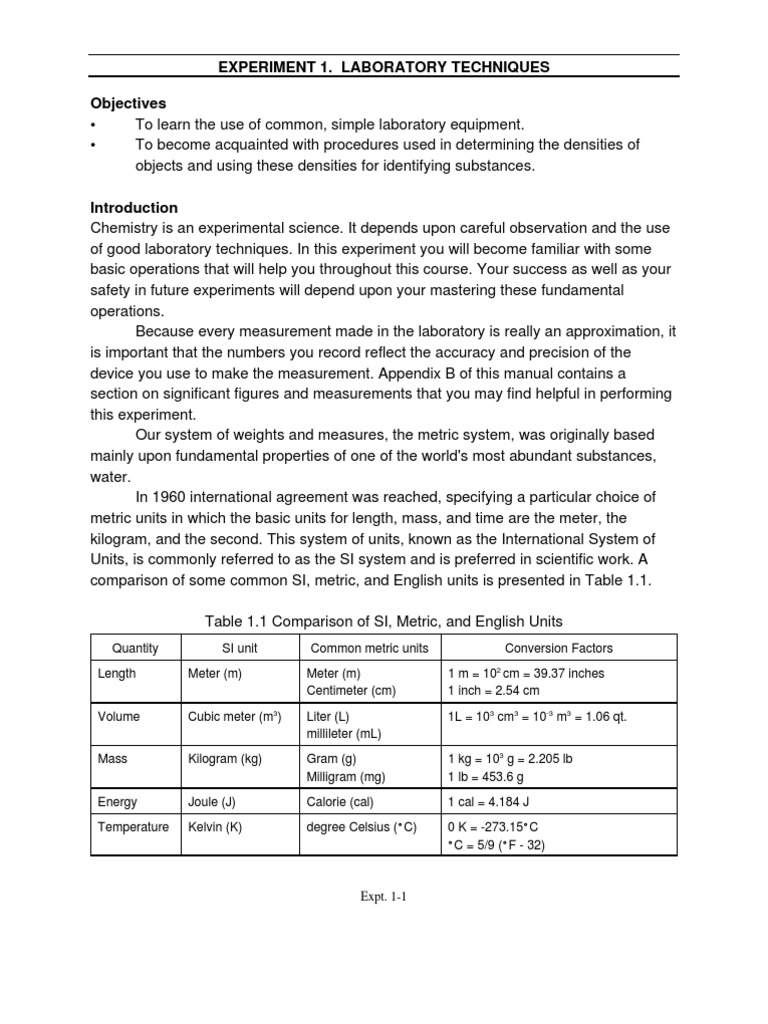 Basic Laboratory Techniques Overview | PDF | Density | International ...