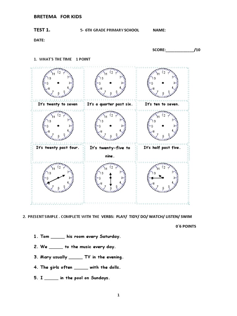 Fifth Grade English Assessment Test | PDF | Leisure