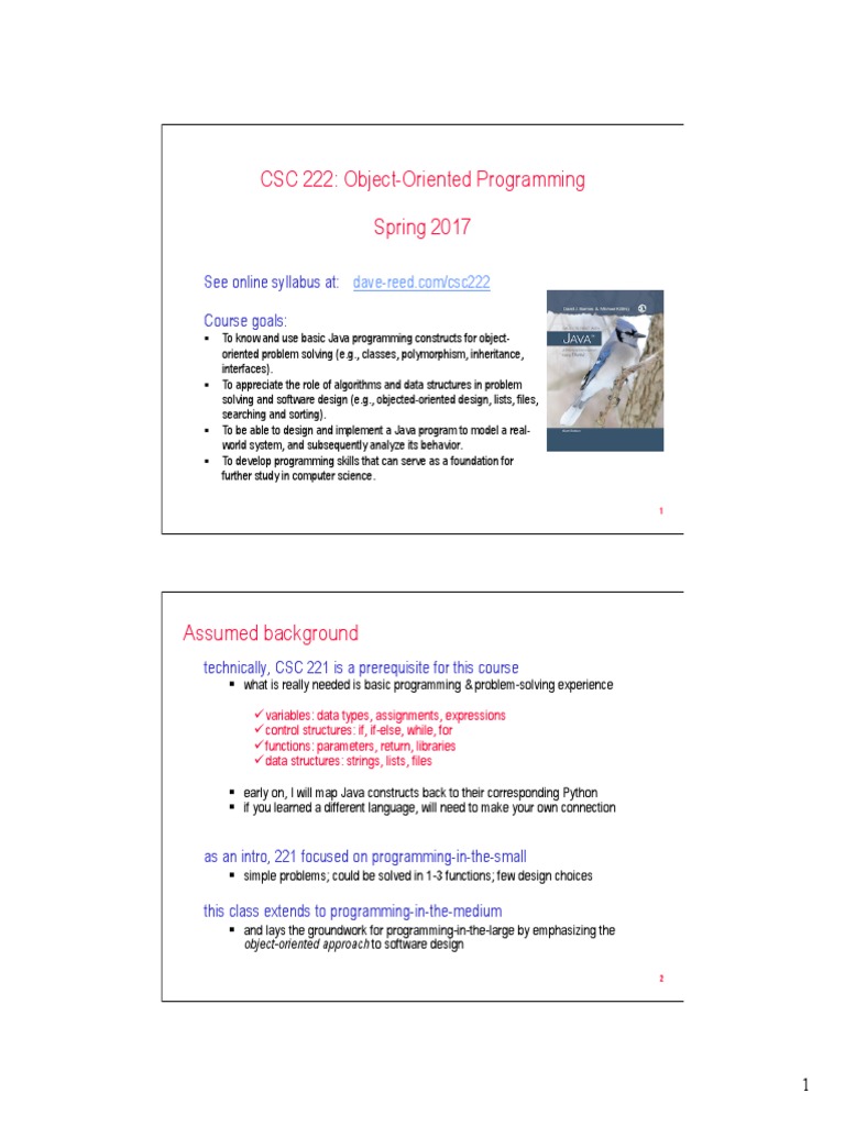 CSC 222: Object-Oriented Programming Spring 2017: Course Goals: See ...