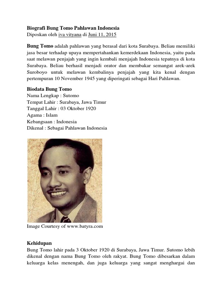 Biografi Bung Tomo Pahlawan Indonesia