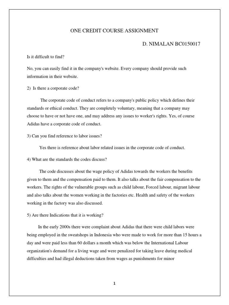 One Credit Course Assignment D. NIMALAN BC0150017 | PDF | Strike Action ...