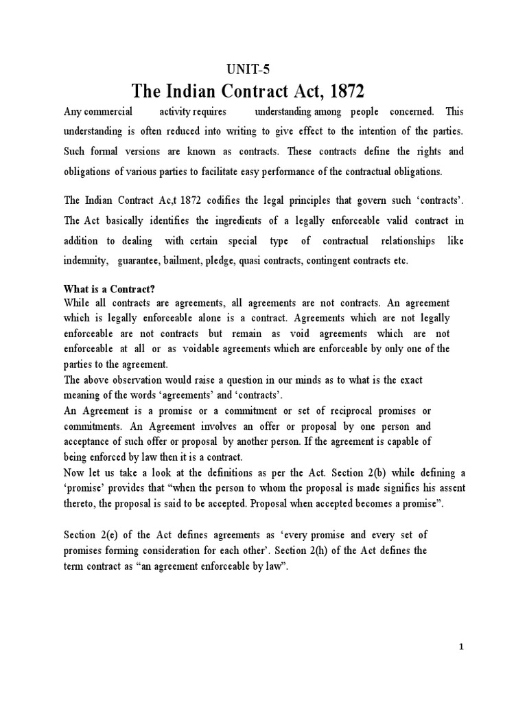The Essential Elements of a Valid Contract Under the Indian Contract Act of 1872 PDF